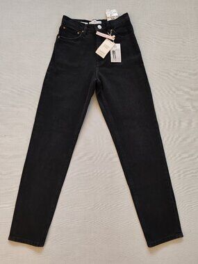 NWT Mango MNG Mom Comfort Ankle Jeans High Waist Black Denim Size 0 / 32